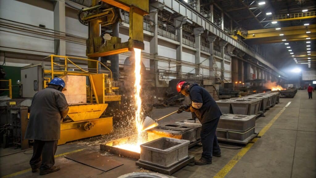 A scale balancing a sleek, lightweight forged aluminum part on one side and a larger, bulkier forged steel part on the other.